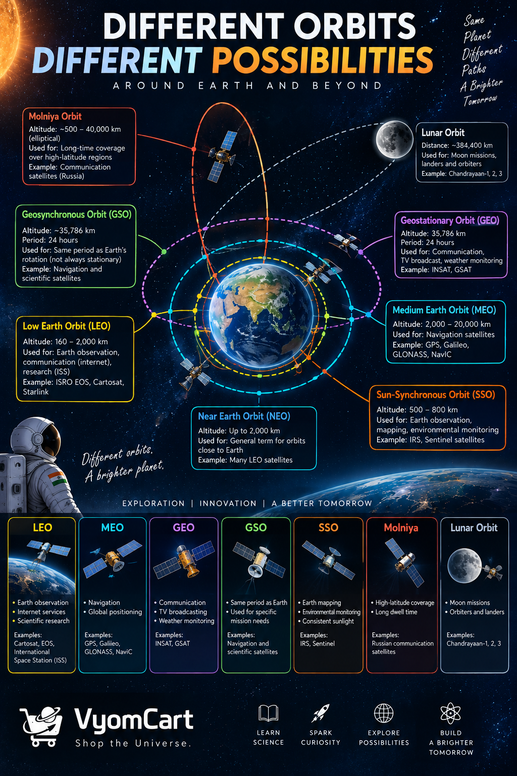 Different Orbits of Earth – Educational Space Poster